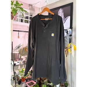 Carhartt Mens 2XL Tall Long Sleeve Henley Black Pocket Work Utility Shirt